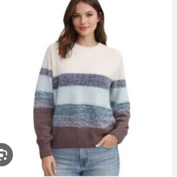 Fate Sweaters - Fate Women's Striped Sweater in Cream, Blue, and Brown in EUC!!